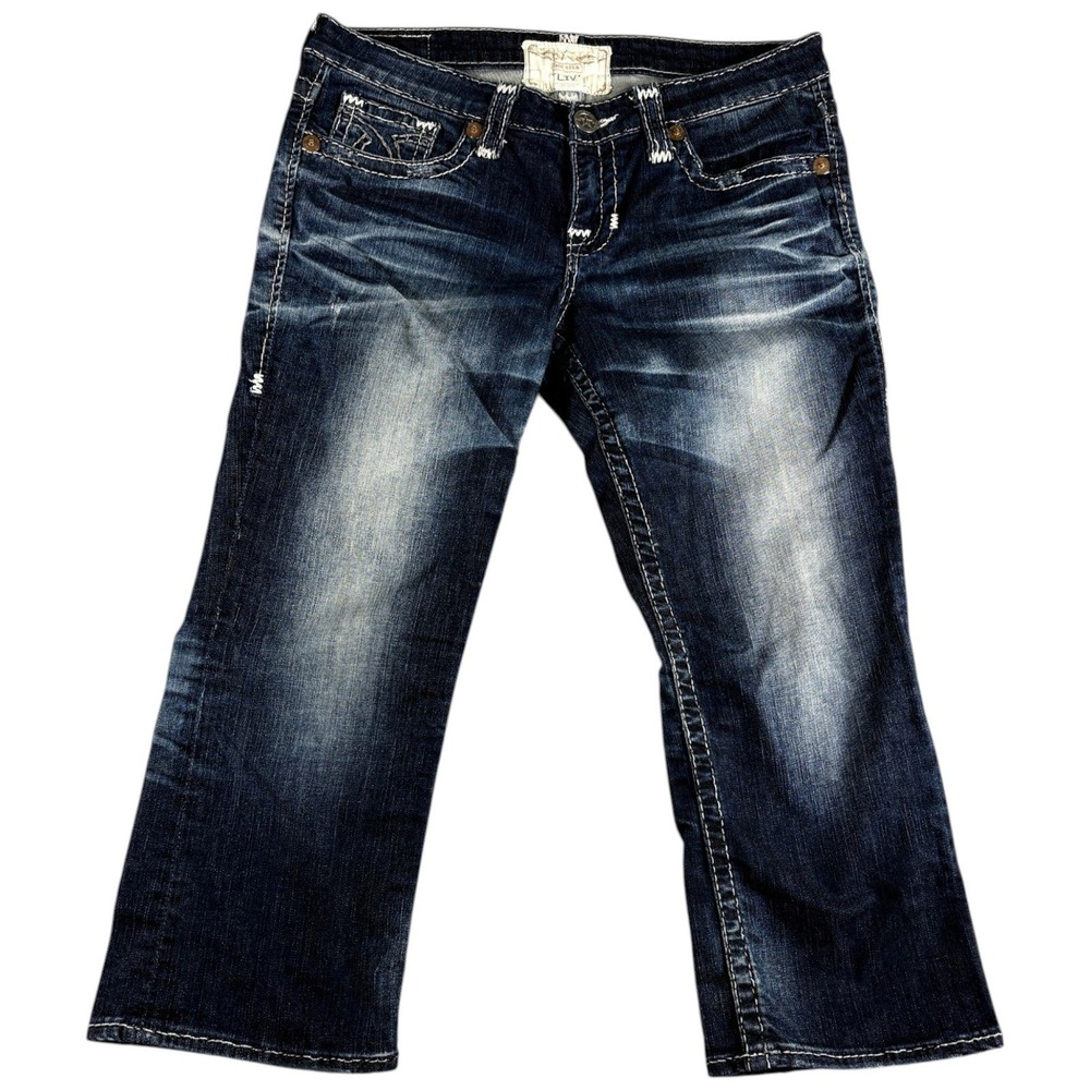 Big Star Liv Capri Jeans Womens 31 Dark Wash Indigo Midrise Faded Workwear Denim